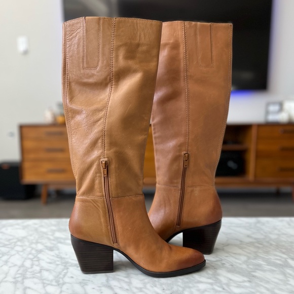Tan Leather Knee-High Cowgirl Boots - Picture 10 of 15
